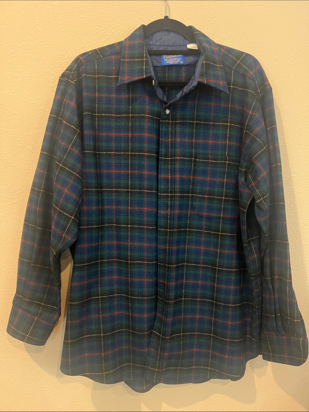 New Without Tags Pendleton Blue and Green Plaid Button-Down Wool Shirt
